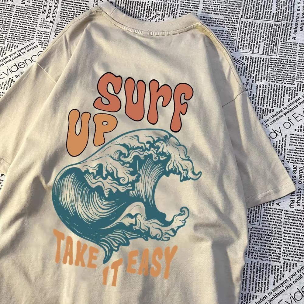 Surf Up Take It Easy Men Women Tshirts Summer Tshirt Breathable O-Neck Short Sleeve Harajuku Loose Tshirt Cotton Couple Tops