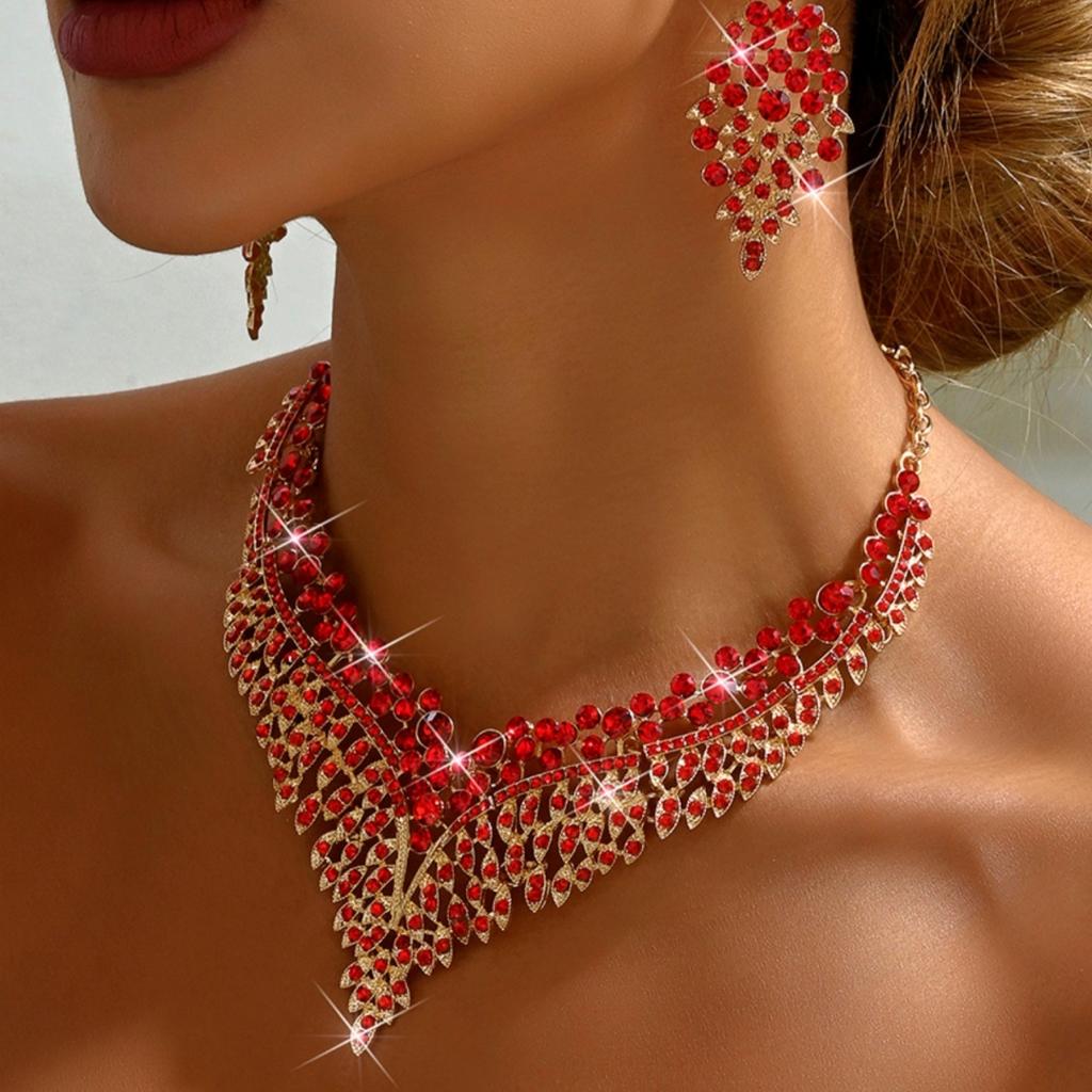 3Pcs Fashion Vintage Luxury Exquisite Design Necklace Earrings Jewelry Women Evening Gowns Wedding Banquet Party Festival Gift