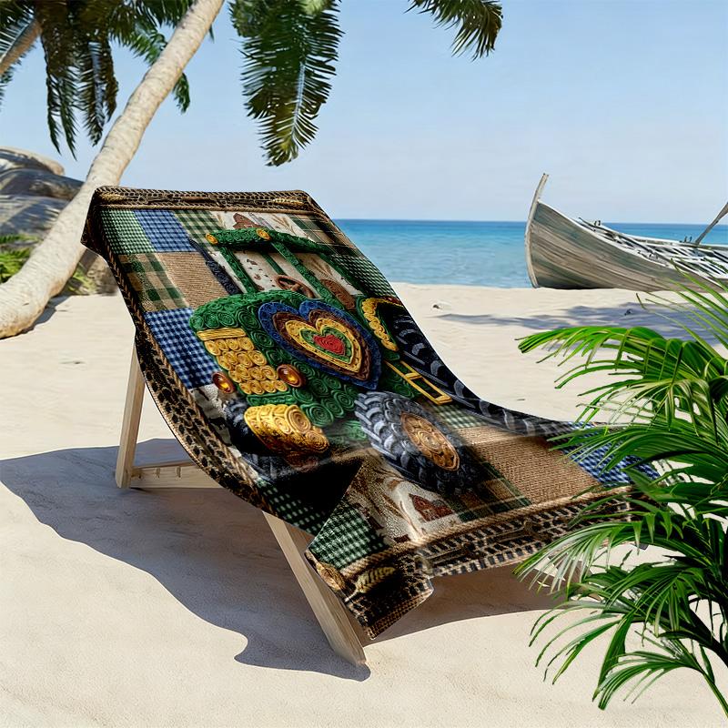 Motor Tractor Patchwork Print Beach Towel, Large Soft Quick Dry Towel for Beach Camping Swimming