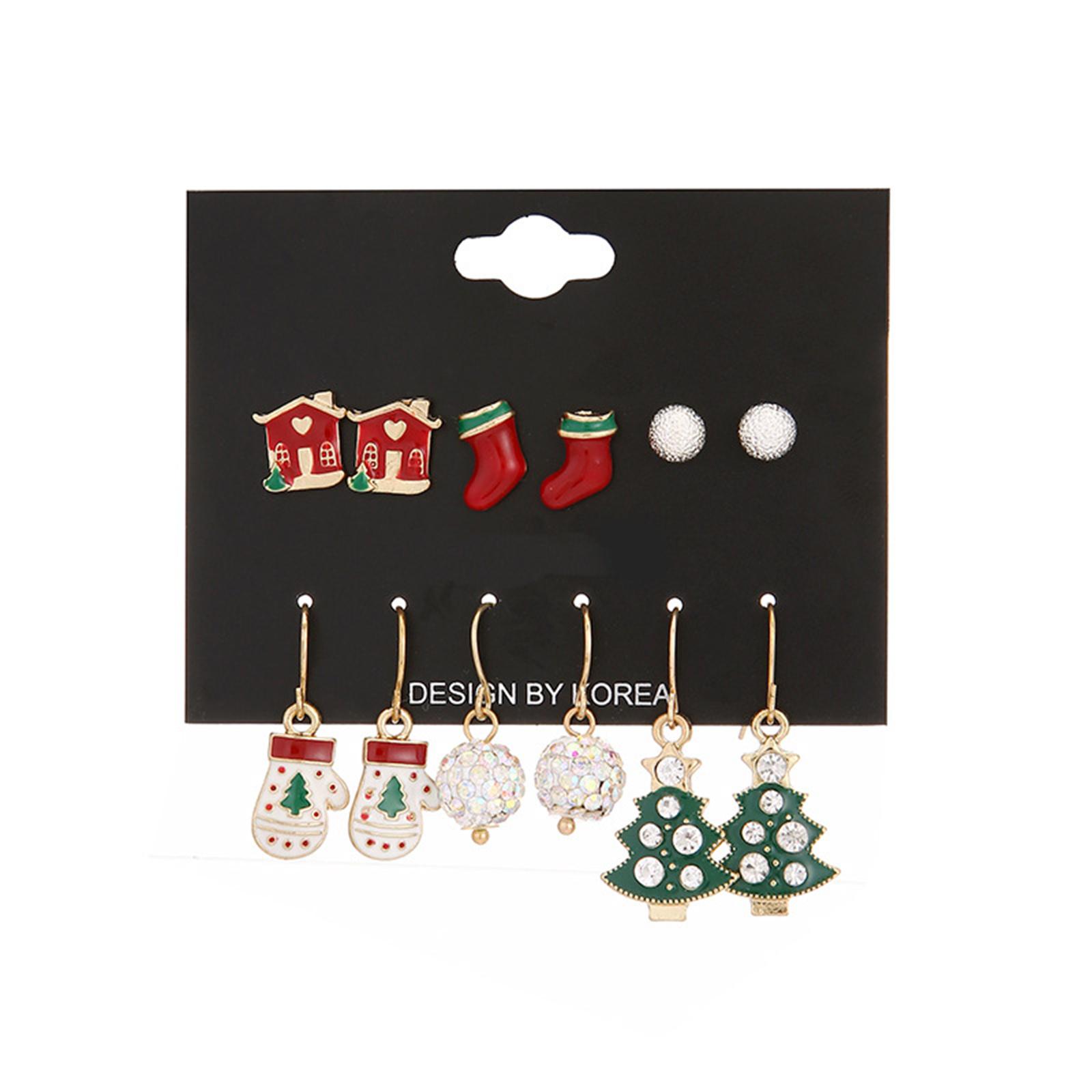 

6 Pairs of Xmas Christmas Tree Shocking Stud Earring Christmas Gift Tiny Gloves House Earring Cute Holiday Jewelry Decor 1