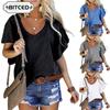Women's Fashion Casual Solid Color Print Short Sleeve V Neck Blouses & Shirts