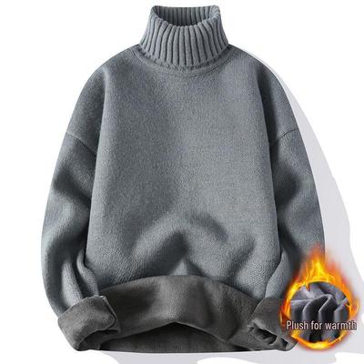 Men's Autumn/Winter 2025 High Neck Velvet Sweater - Thick Warm Casual Knitwear Pullover