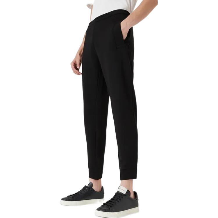 Emporio Armani FW22 Essentials Solid High-Waisted Cuffed Casual Knit Joggers Men bottoms Black 8N1PS91-JRIZ1-0999