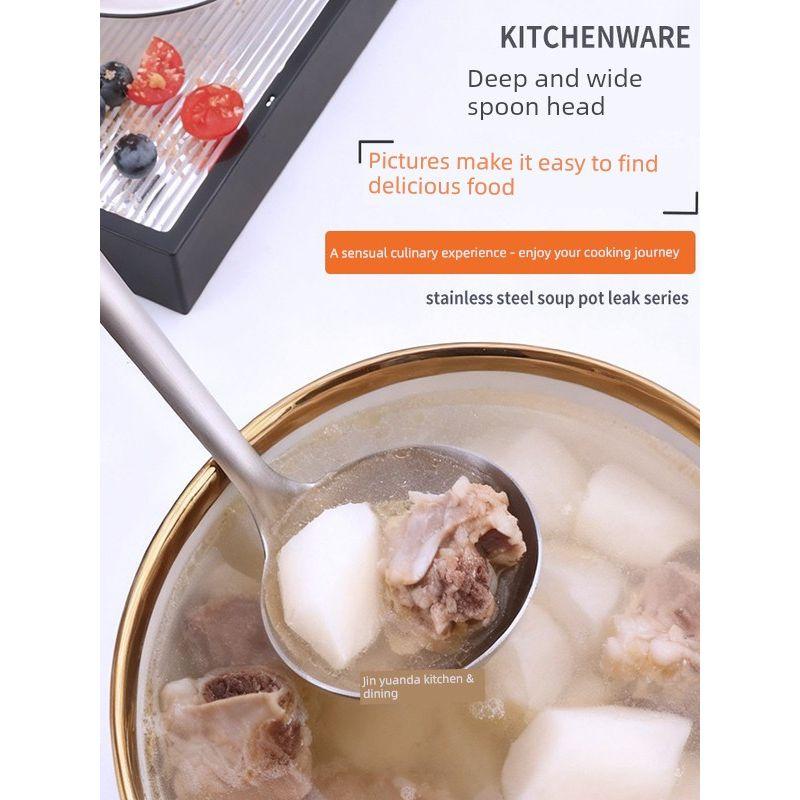 Pot Spoon, Skimmer Spoon, 304 Stainless Steel Spoon, Sandblasted, Thickened, Extended, with Hanging Hole, Household Soup Spoon, Commercial Soup Spoon