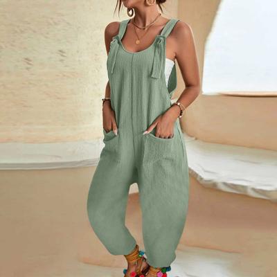 Feminino ajustável alças largas macacão bolsos perna larga cor sólida fino longo playsuit babador geral streetwear