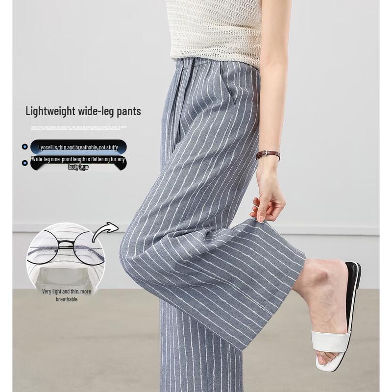 Women s Old Money Style Striped Wide-Leg Cropped Pants M