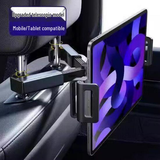 Rotating Telescopic Car Headrest Phone & Tablet Holder with Back Pillow for Rear Seat Entertainment