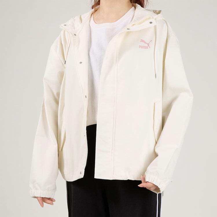 Puma Solid Color Hooded Casual Loose Jacket Women jackets White 626620-65