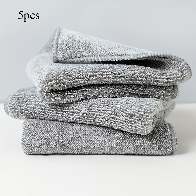 5pcs/10pcs Natural Bamboo Fiber Dish Towels, Highly Absorbent & Lightweight Reusable Cleaning Cloths, Modern Grey Kitchen Towel