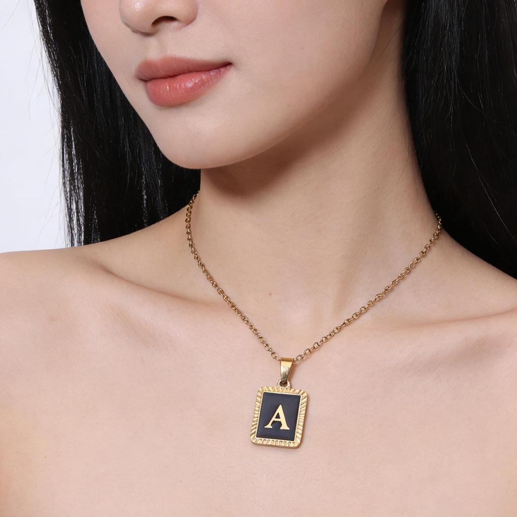 Stainless Steel Letter Pendant Clavicle Chain Necklace for Women - European & American Style