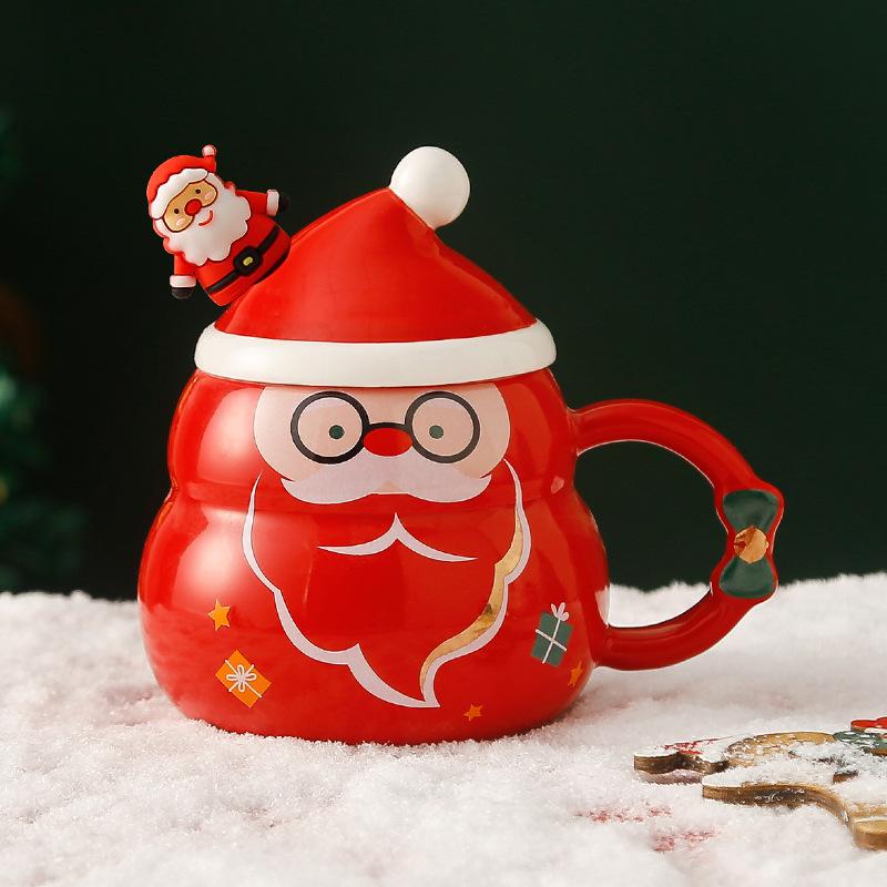 

New IdealChristmas Gift New Year Gifts Creative Ceramic cups with LIDS Spoons Cute Mug with Snowman Santa Claus Shape Water Cup 301-400ml