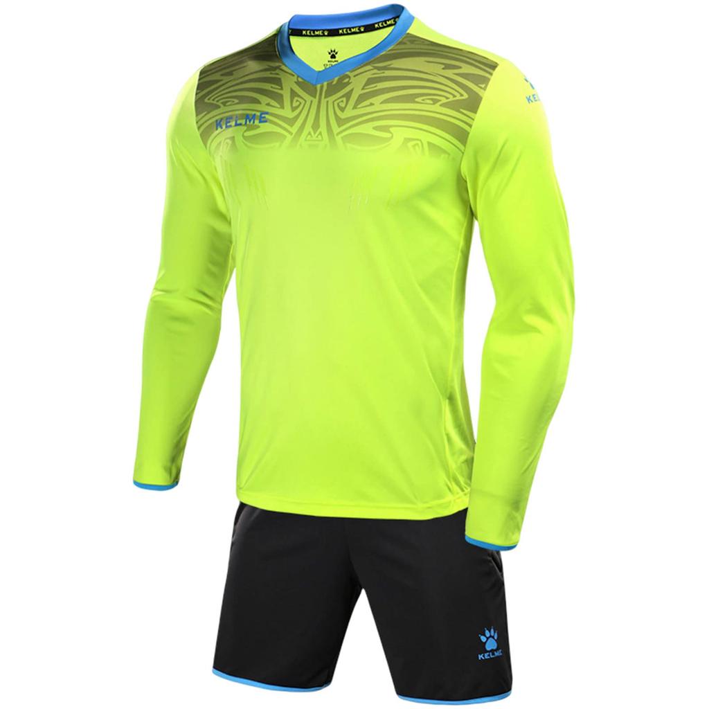 Kelme Men's Goalkeeper Jersey Set, Long Sleeve, Soccer Goalkeeper Training Wear, Fluorescent Yellow, Size 2XL