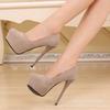 New Autumn Fine Heel Waterproof Table Flannel Round Head Nude Inner Height-increasing Women's Shoes