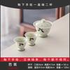 Guochao Hand-Painted Orchid Cover Bowl Two Cup Set Portable Cloth Bag Outdoor Tea Drinking High Value Light Luxury Travel Tea Set