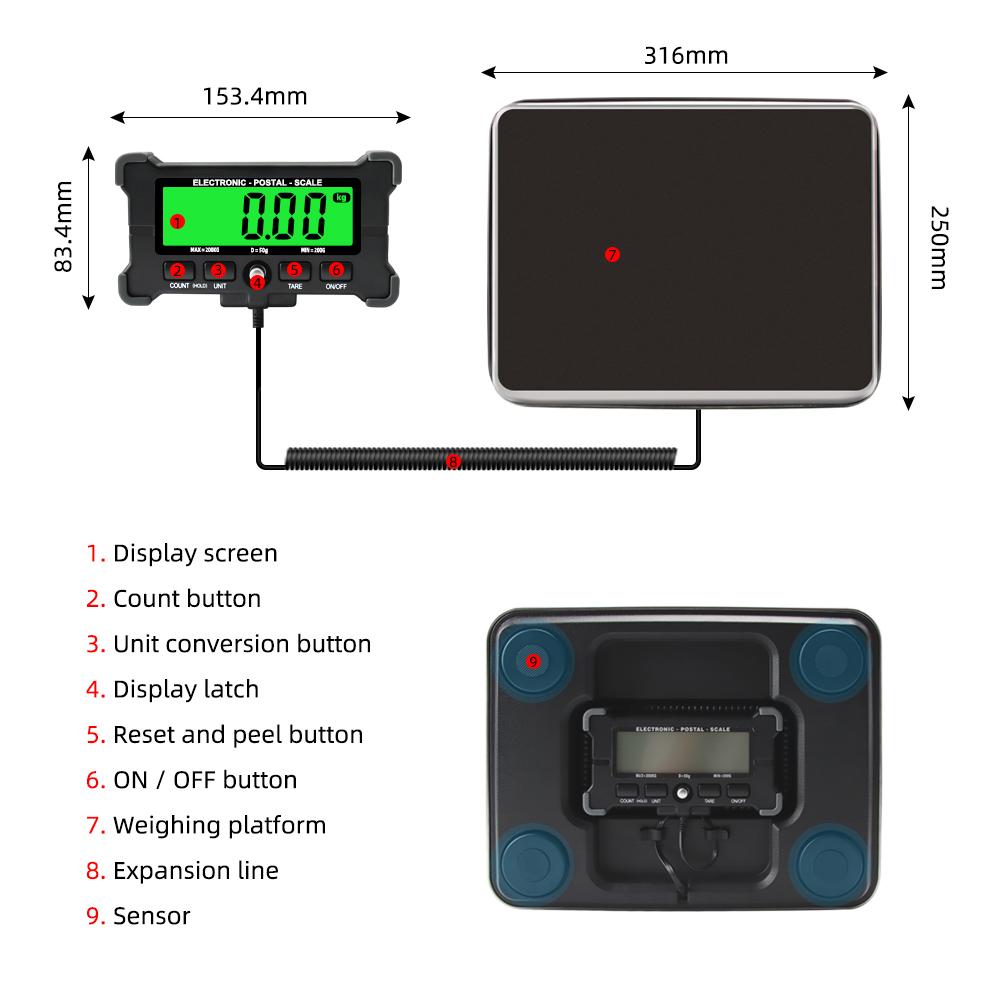 Yieryi 200kg/0.05kg Electronic Scale Digital Stainless Steel Bench Scales Backlit High Precision Strain Gauge Sensor for farms kitchens Food