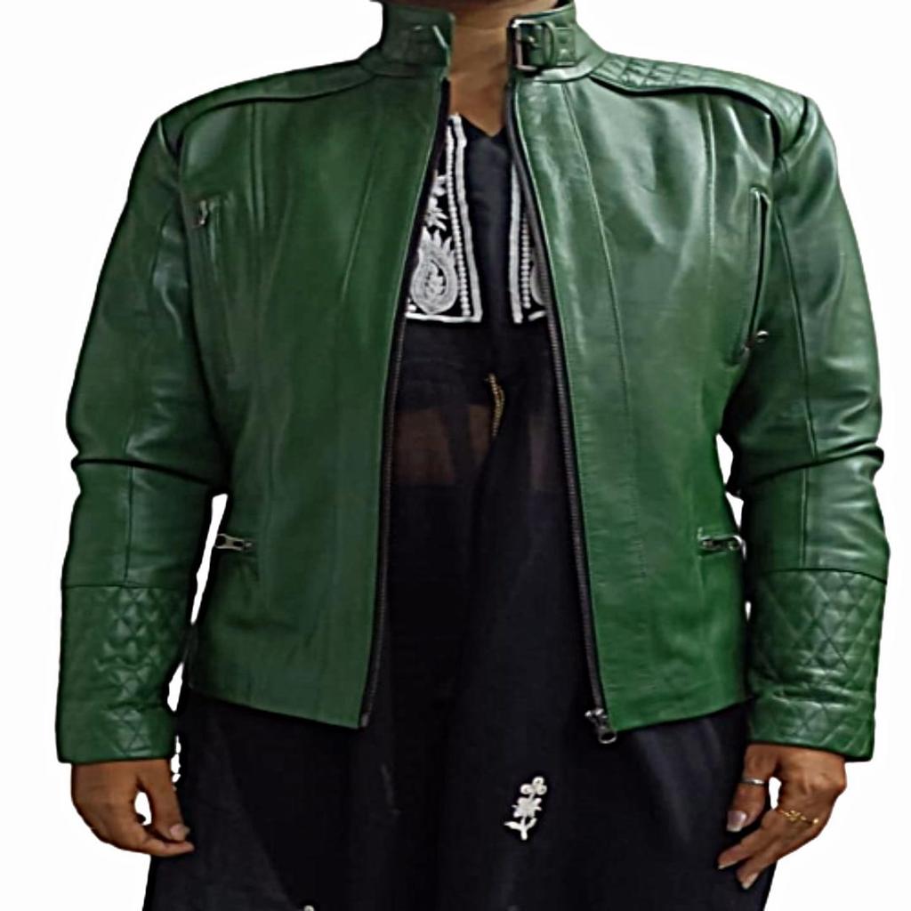 Women's Green Leather Biker Jacket,Motorcycle Jacket,Bomber Jacket,Quilted Biker Jacket,Moto Jacket,Christmas Gift For Her,halloween Gift For Her