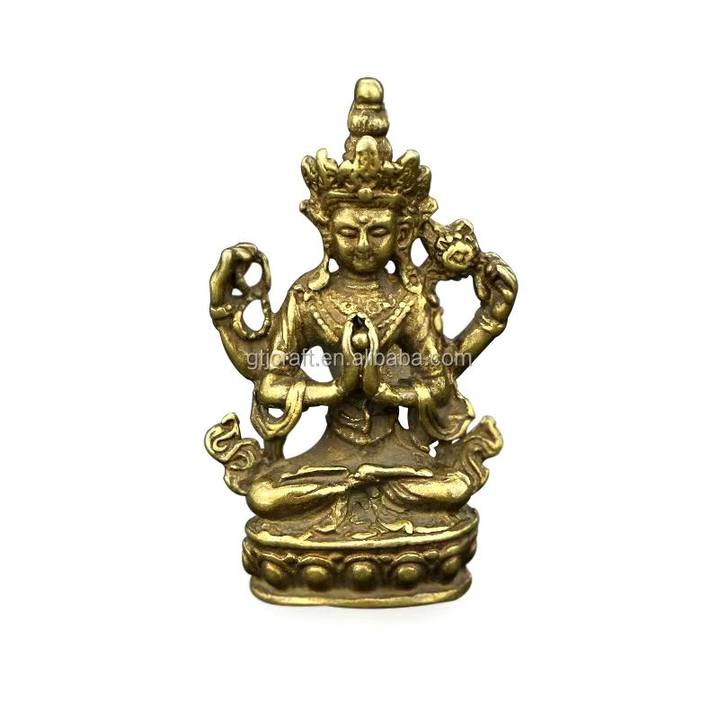Electroplated Brass Qing Dynasty Guanyin Statue, Unique Four-arm Bronze Pendant for Art & Collectible Decor