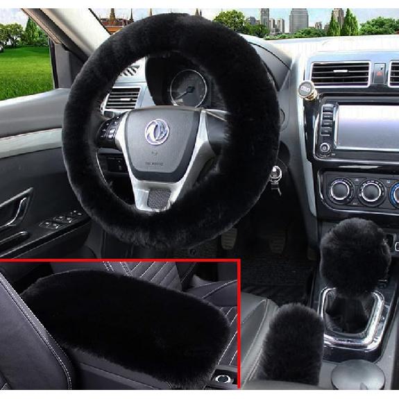 

Dotesy 4 шт./комплект Пушистая Искусственная Шерсть Чехол на Руль Автомобиля и Меховая Центральная Консоль Автомобиля и Ручка Переключения Передач и Чехол на Ручник Универсальный Теплый Зимний чёрный