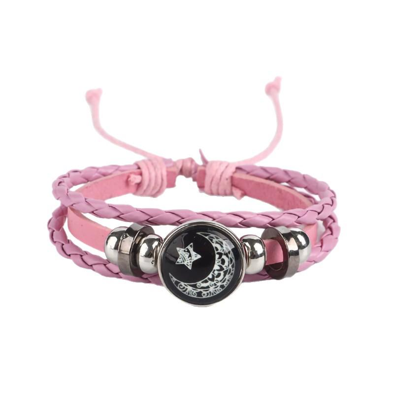 Unisex Handmade Sun & Moon Gemstone Leather Bracelet