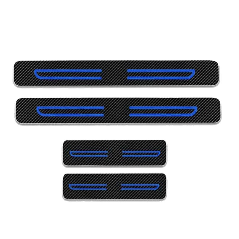 4pcs/Set Blue Carbon Fiber Style Car Door Sill Entry Guard Scuff Plate Cover Stickers PVC Anti Scratch Protector Fit for Toyota