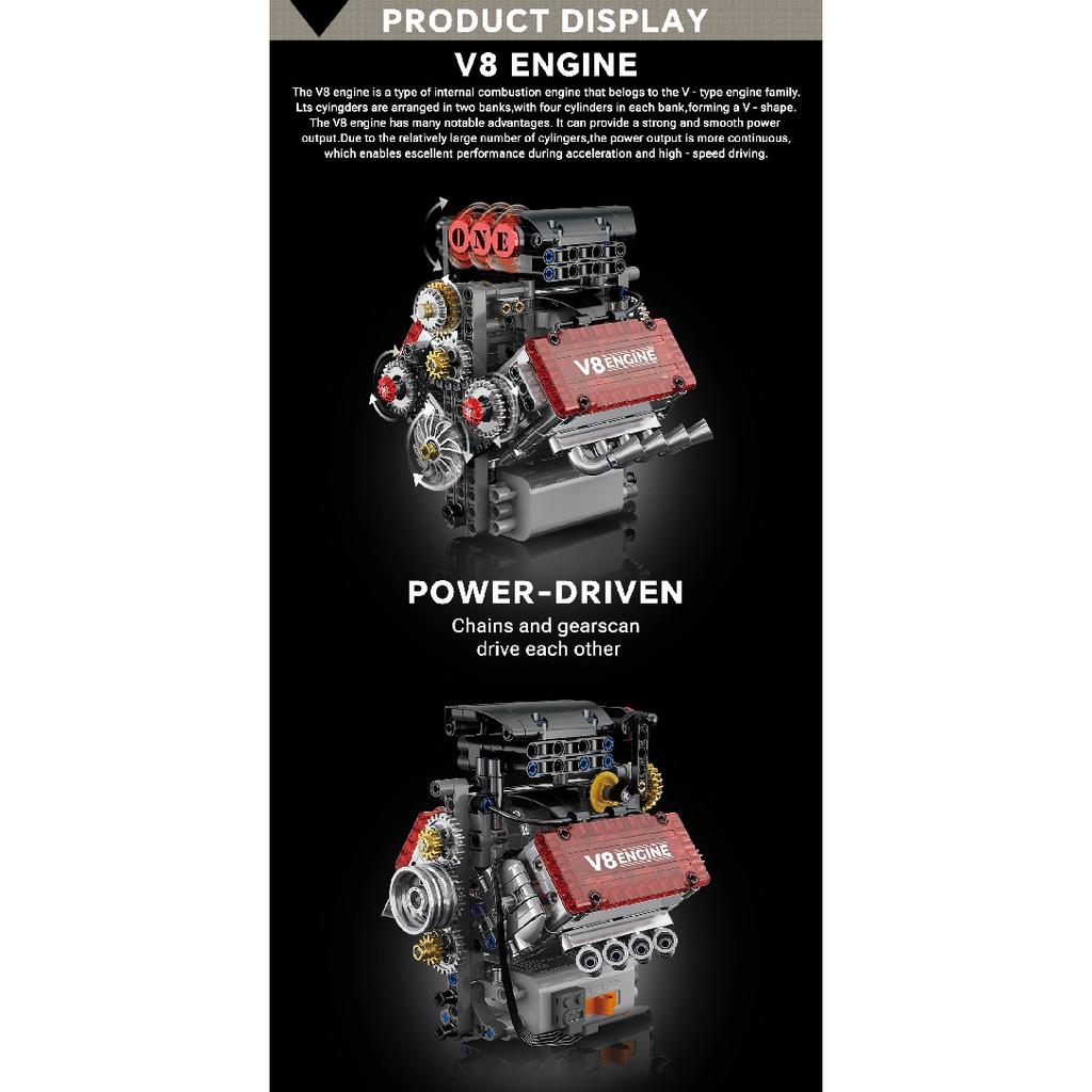 V8 Engine Motorized Simulation Brick Model Electrically Drive Building Blocks Technical Car Parts Creative Toys Gifts Adult