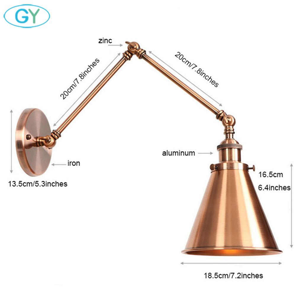 Adjustable Antique Industrial Long Swing Arm Black Wall Lamp Lights Brown Brass Retro Lighting For Bedroom Sconce Fixture