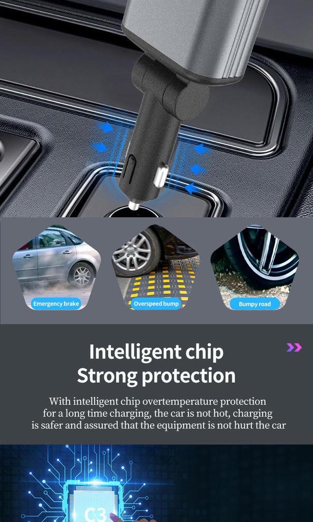 Starry Sky Ceiling Projector Car Charger with Retractable Multi-Device Cable and Super Fast Charging