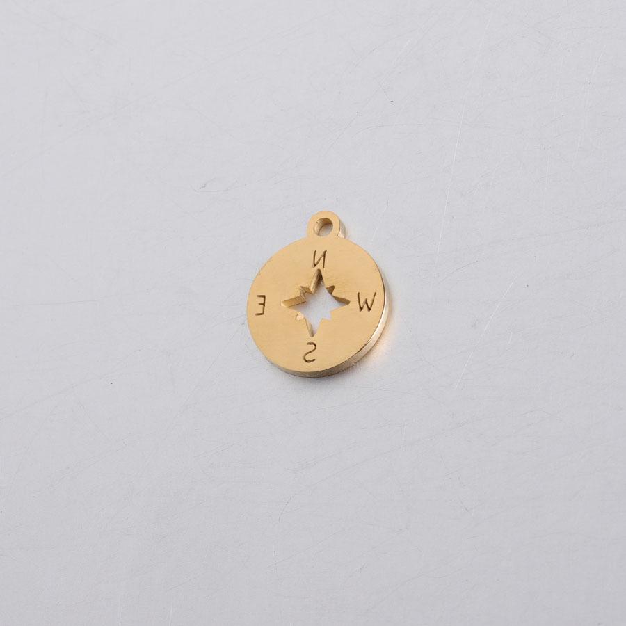 Runder, hohler Kompass-Anhängerspiegel aus Edelstahl (12 x 14,3 mm)