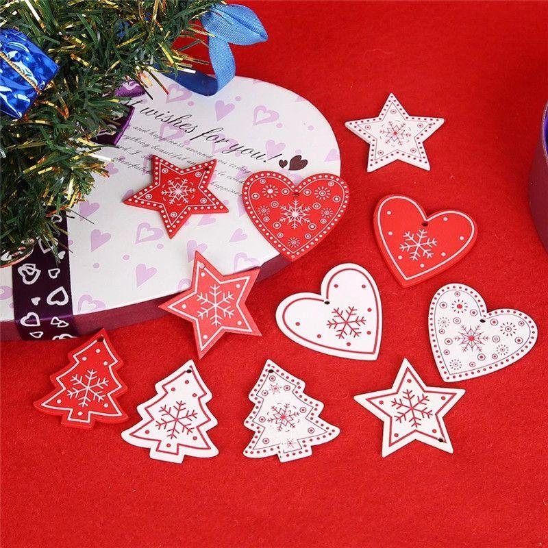 10pcs Christmas 5cm Tree Wooden Decor Xmas Home Hanging Ornaments Pendants Gift