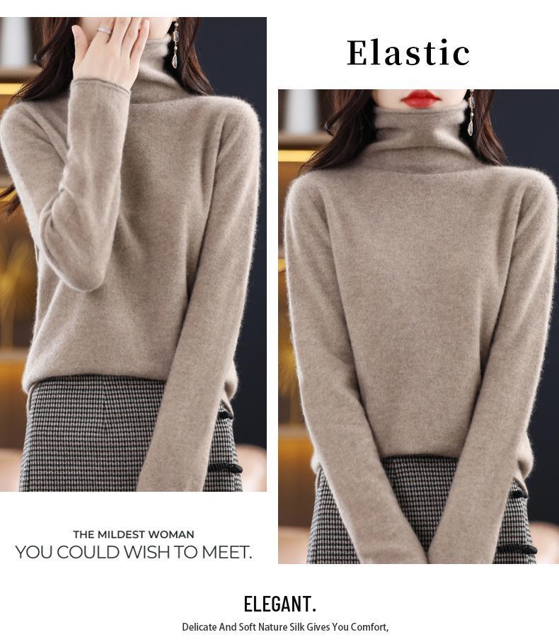 Women's Cowl Neck Wool Sweater: Slimming Autumn/Winter Cashmere Knit Base Layer, Long Sleeve.