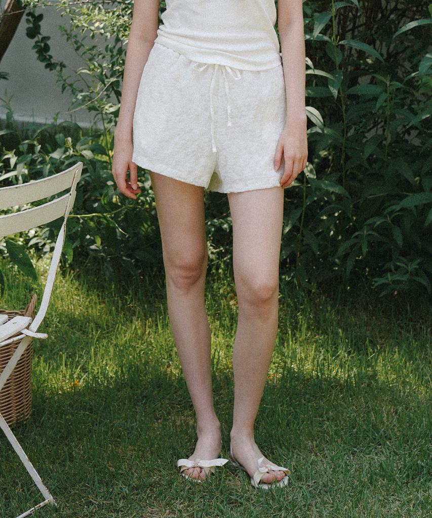 LAMINEZ Glitter Floral Shorts - Ivory