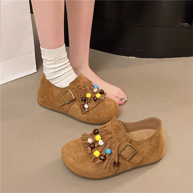 Women's Shoes Flat Tassel Niche Bohemian Women's Outer Wear Spring and Autumn Mary Jane Grandma