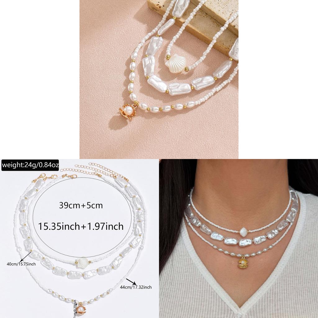 Pearl Shell Multilayer Necklace With Handmade Design For Women
