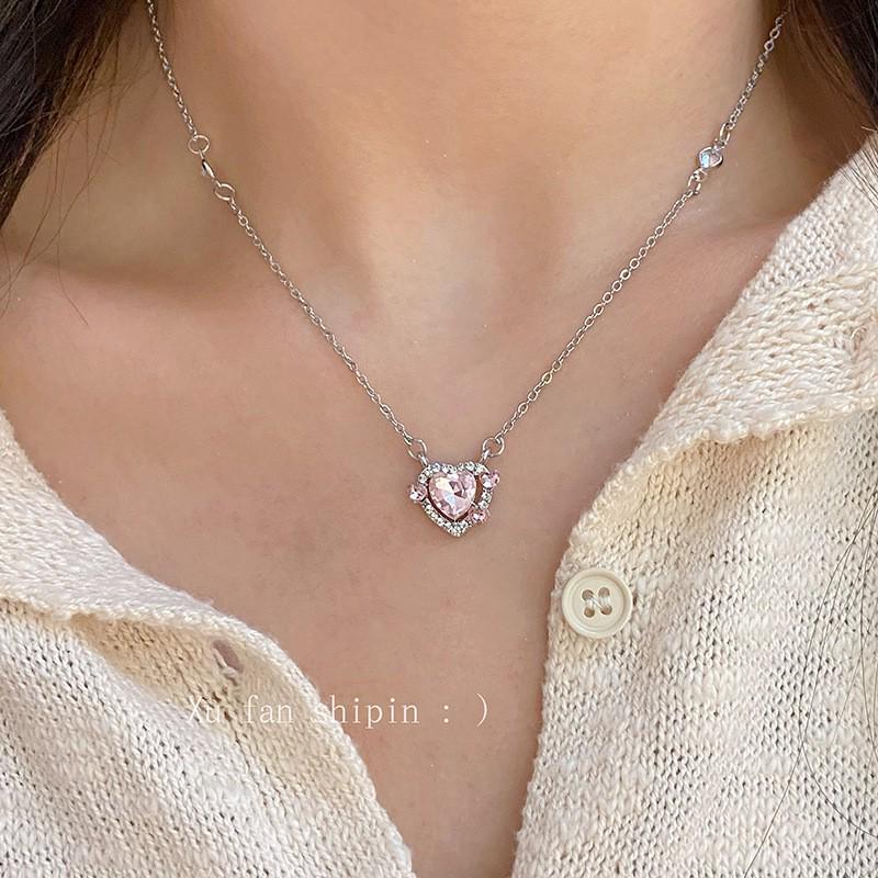 Luxury Rainbow Zircon Clavicle Necklace - Candy-Colored Crystal Heart Design