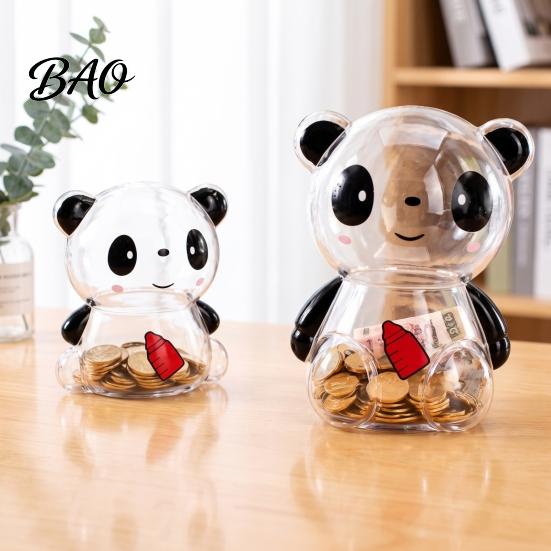 Plastic Piggy Bank Clear Panda for Kids, Cash Coin Bank, Money Saving Jar Box Decoration, Christmas Birthday Girls Boys Durable