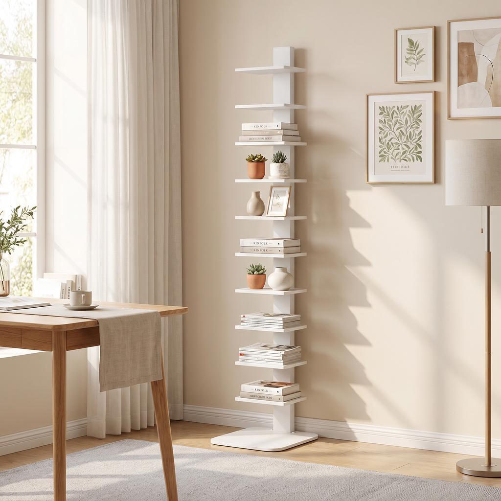 Libreria Moderna A 11 Ripiani Salvaspazio In Stile Industriale 34.5x41.5x163.5 Cm Bianco