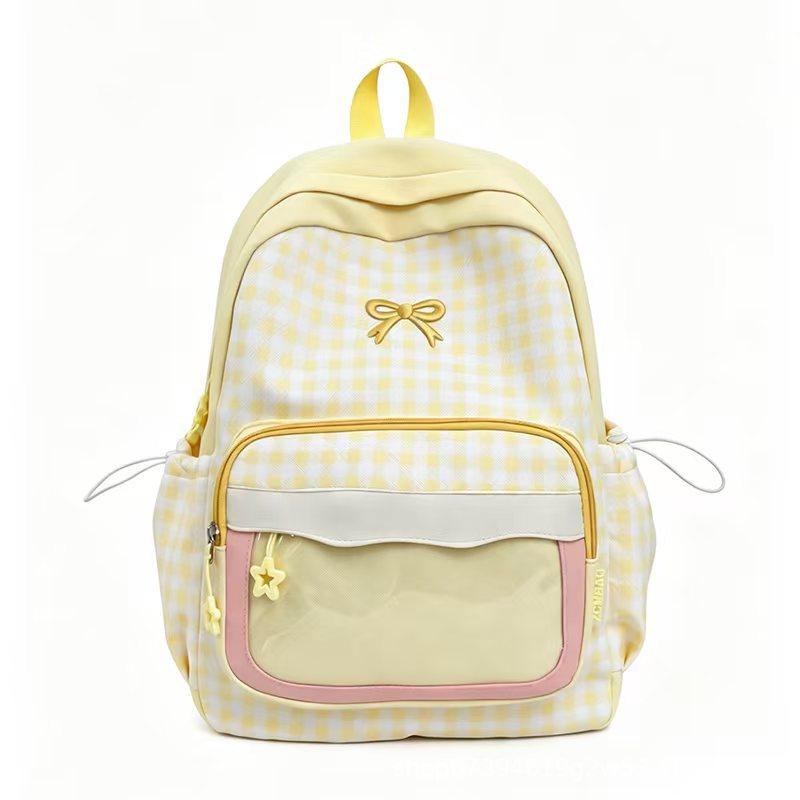 Schoolbag new high-value casual backpack cute plaid bow backpack primary school students daily class travel schoolbag