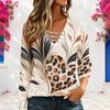 Women Plus Size Red Wine Glass And Golden Leaf Print Lace Up V Neck Long Sleeve Casual Blouse