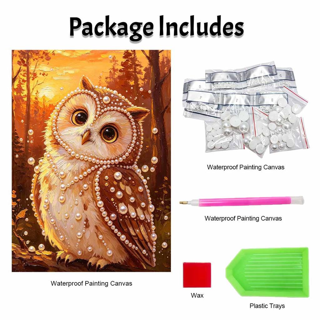 Golden Owl Pattern 5D Pearl Painting Kit with Frame DIY Sparkling Bead Canvas Art Relaxing Craft for Bedroom Decor Wall Art Ornament