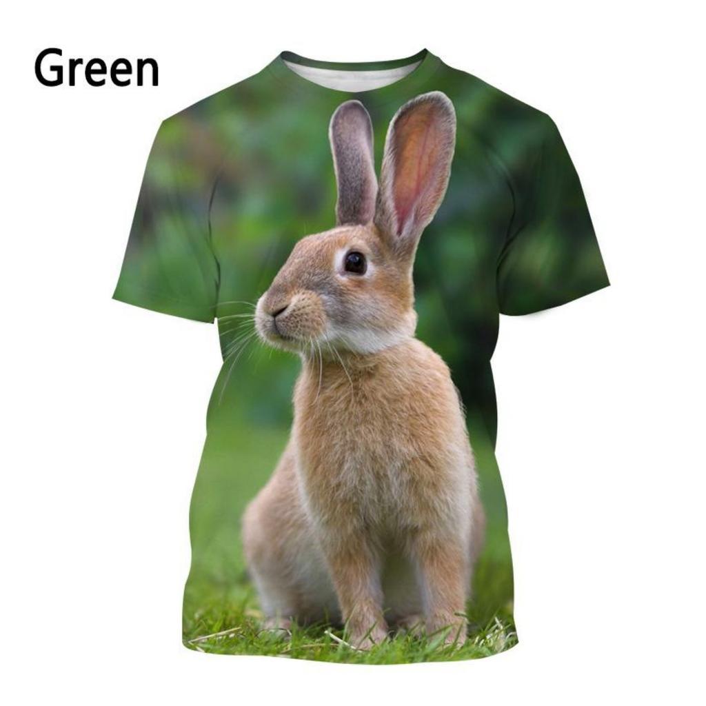 Cute Beautiful Rabbit 3D Printed T-shirt for Girls, Summer Casual Stylish Short Sleeve Round Neck Top