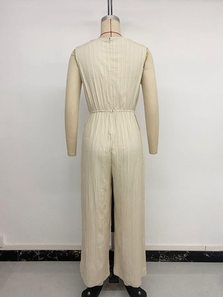 2026 Frühling/Sommer V-Ausschnitt Ärmellos Jumpsuit mit hoher Taille - Europäischer & Amerikanischer Resort Lässiger Stil für Damen