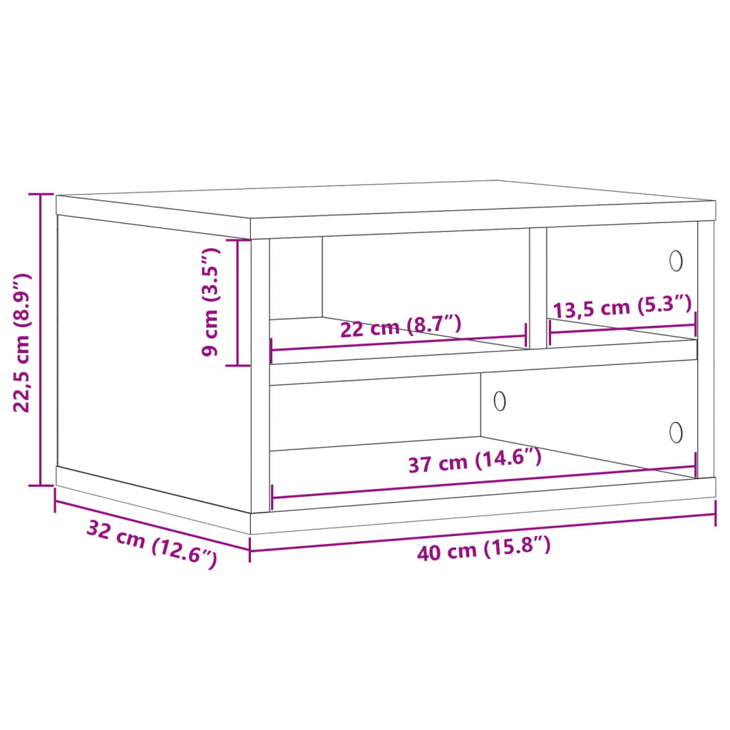 Printer Stand Smoked Oak 40 X 32 X 22.5 Cm Particleboard