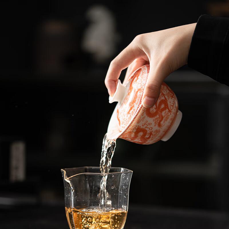 Sushih Ceramic Red Nine-Dragon Sancai Gaiwan Tea Bowl