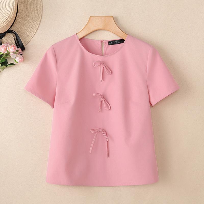 ZANZEA Women Casual Round Neck Solid Color Loose Short Sleeve Blouse