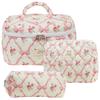 3Pcs Makeup Bag Set Cosmetic Organizer Bag Large Capacity Quilted Coquette Toiletry Bag Aesthetic Cotton for Outdoor Travel