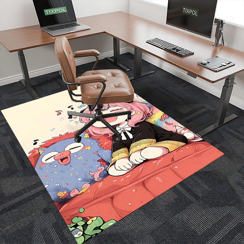 1pc Anime Cartoon Design Office Chair Mat - Cute Pink-haired Girl with Music Notes and Flowers, Suitable for Home Decor, Living Room, Bedroom, Game Ro