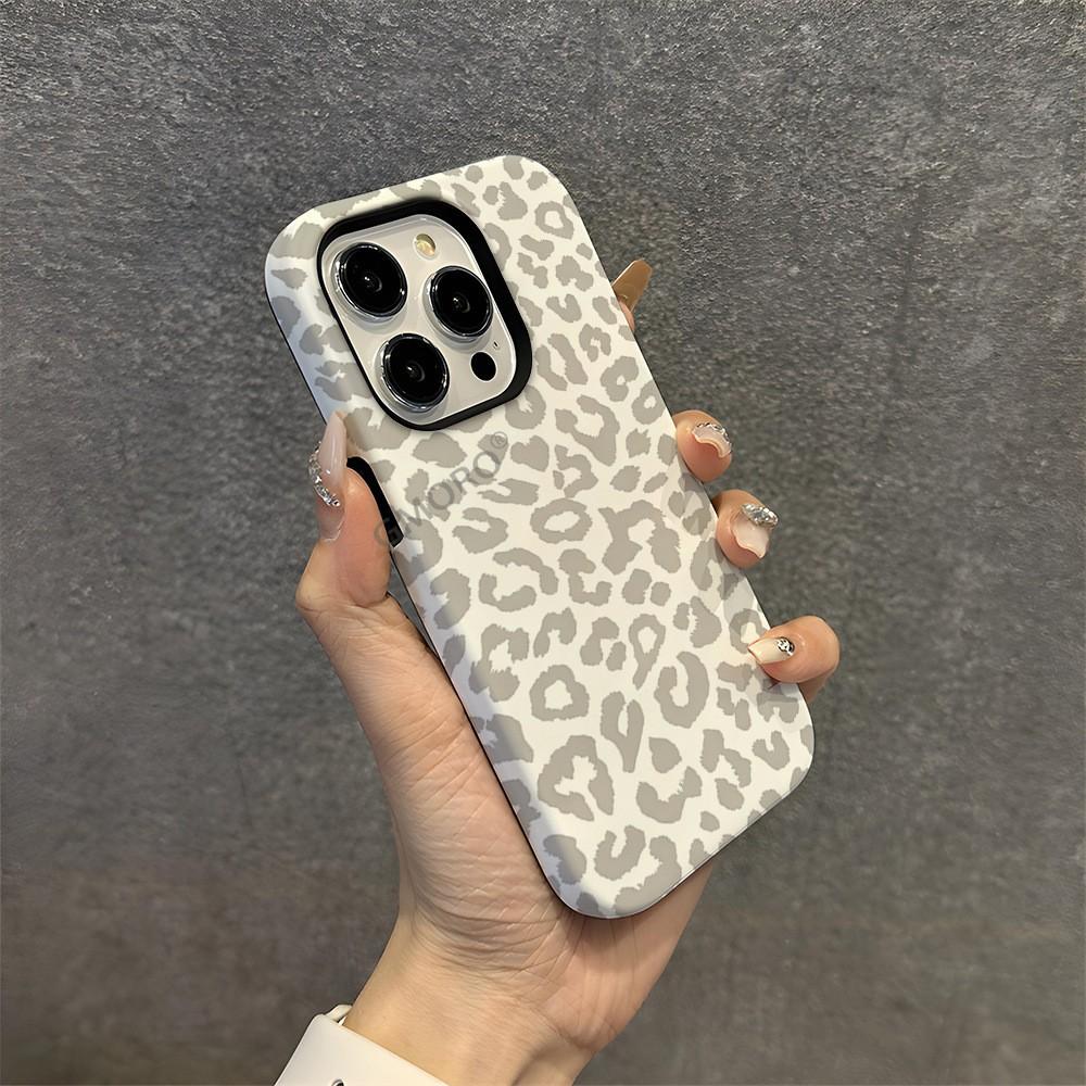 Light gray leopard print mobile phone case iPhone16 2-in-1 film mobile phone case Magnetic suction Apple 17promax matte case