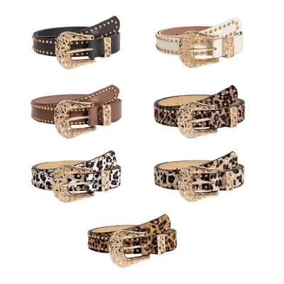 Leopard Pattern Belt for Women Men Unisex Fashionable PU Leather Belt Punk Rivet Studded Waistband Western Waist Decors