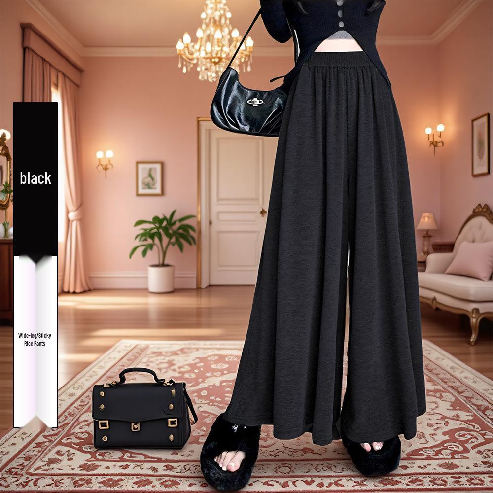 Women's High-Waist A-Line Culottes: Autumn/Winter, Loose, Slimming, Versatile, Lazy Style, Glutinous Rice