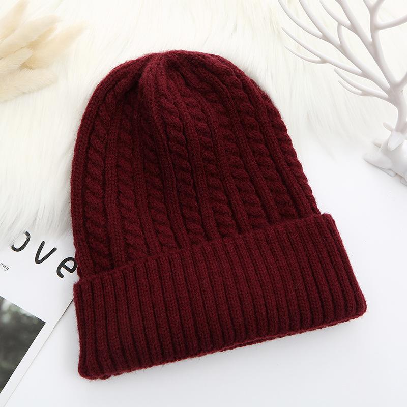 Winter Solid Color Knitted Warm Hat Knitted Women's Hat